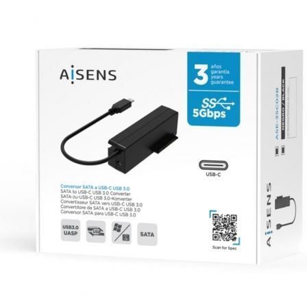 Aisens Adaptador ASE-35C02B SATA a USB-C para Discos Duros 2.5 y 3.5 con Alimentador, Negro Aisens Adaptador ASE-35C02B SATA a USB-C para Discos Duros 2.5 y 3.5 con Alimentador, Negro